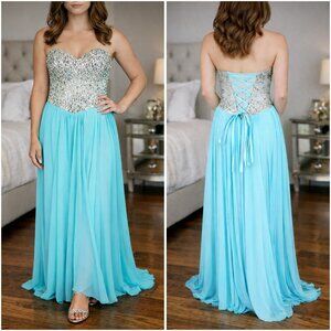 NWT Terani Couture Strapless Aqua Formal Gown $306